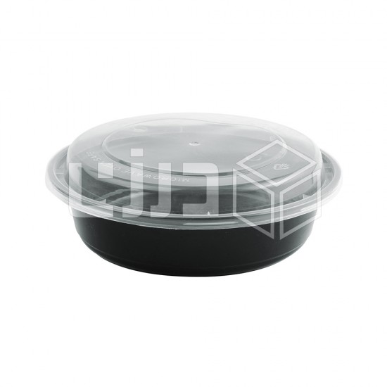 وعاء مايكروويف أسود دائري بغطاء شفاف - 250 مل